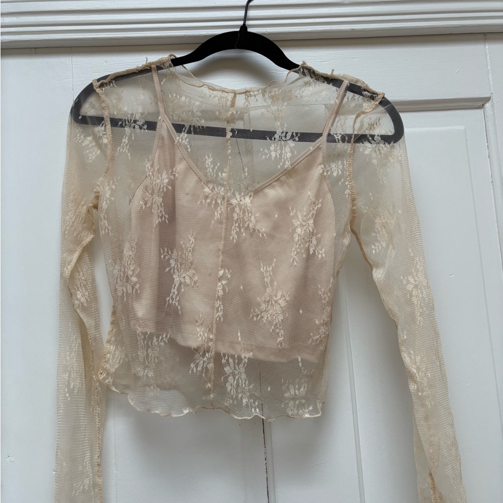 Elegant Lace Overlay Cream Top